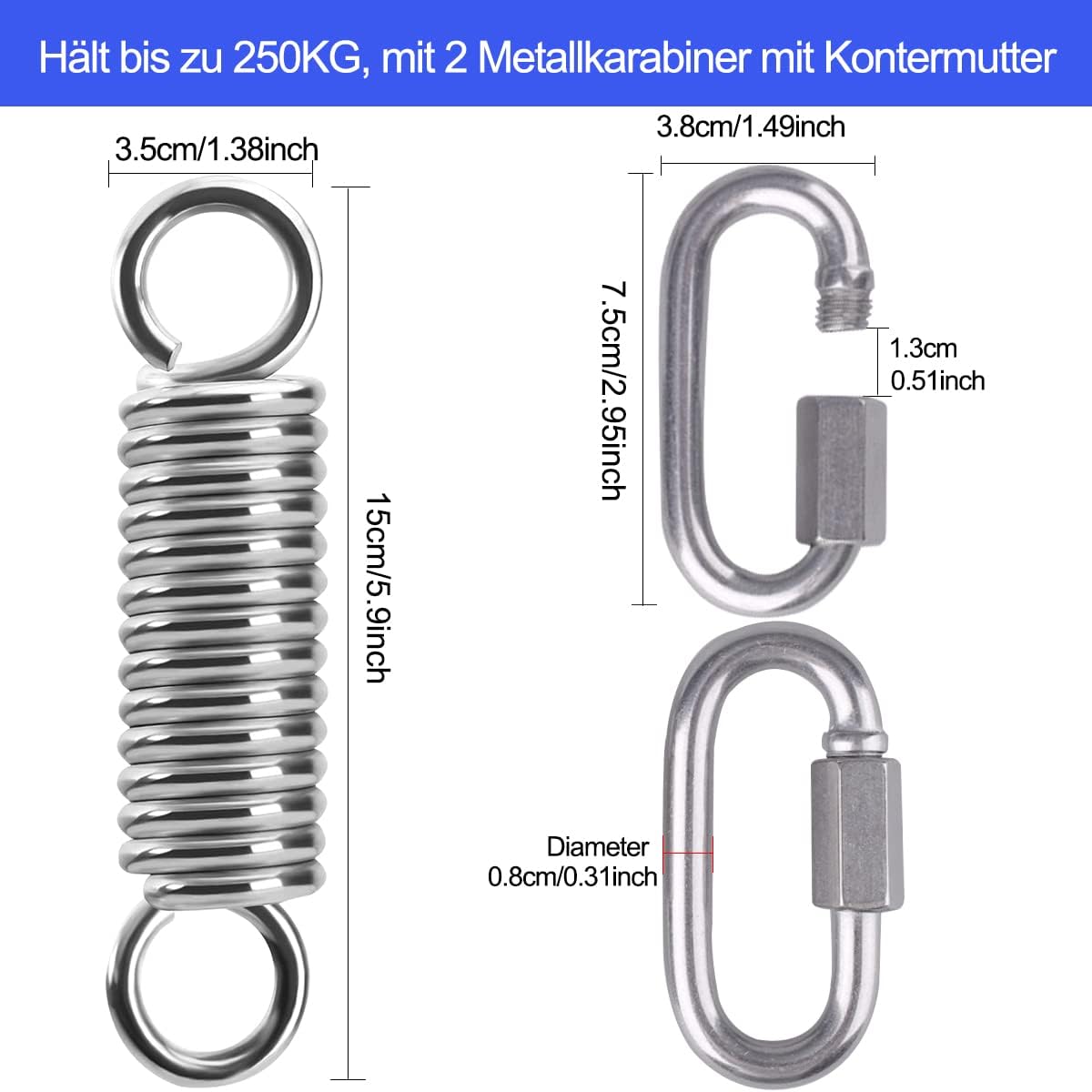 Ceiling Hook Hanging Chair Swing Spring 360° Rotatable Heavy Duty Stainless Steel Ceiling Mount up to 450 kg Swing Hook Suspension Hook Punch Bag Holder with 2 Carabiner Hooks for Hammock Punch Bag Yoga Towel – Bild 4