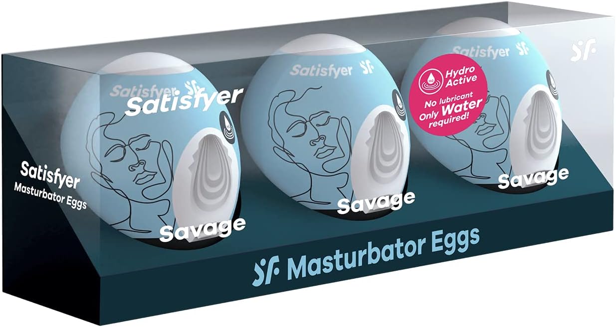 Satisfyer Masturbator Egg, Rifled Structure, Hydro-Active TPE, No Lubricant Needed, Single Use, Style: 3 x Set Savage – Bild 4