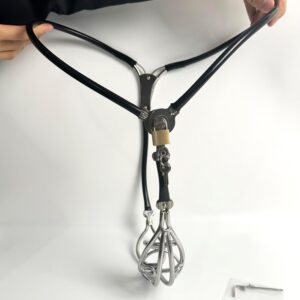 Invisible Male Chastity Belt Cage Stainless Steel Sexy Underwear Adjustable Device Hollow Bondage with Hole BDSM (Black, 90-110 cm)