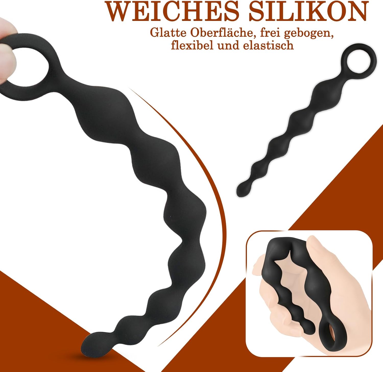 BDSMYOU Chain Plug with 5 Balls Beads + O-Ring, Plug for Men Women Beginners Plug Butt Plug Dildo Spreader Masturbator, Sex Toy Both (S) – Bild 2