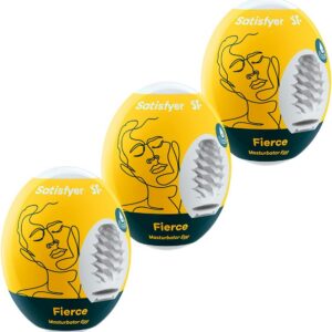 Satisfyer Masturbator Egg Sex Toy for Men Flexible Shaped Structure for Ultimate Pleasure Realistic Feel Hydroactive TPE No Lubricant Required Pocket Pussy Fierce Pack of 3