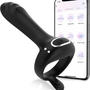 Vibrator Ring with Clitoris Stimulation Perineum Massage, with 10 Vibration Modes, Ring, Sex Toys with App Control, Men’s Sex Toy with Remote Control (App Model)