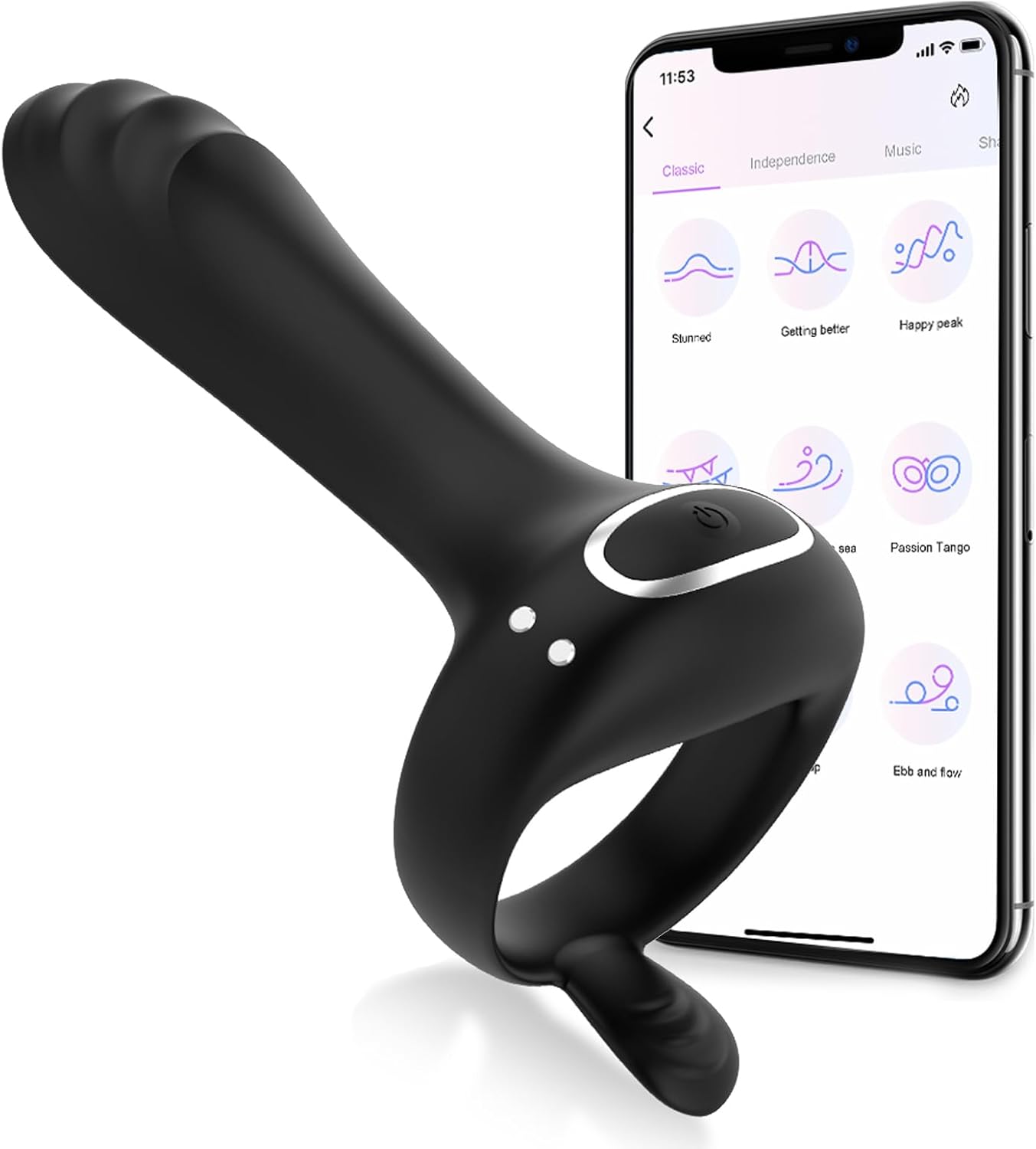 Vibrator Ring with Clitoris Stimulation Perineum Massage, with 10 Vibration Modes, Ring, Sex Toys with App Control, Men's Sex Toy with Remote Control (App Model)