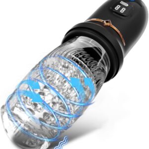 Electric Masturbation Cup for Men with 5 Frequency Telescopic Mode + 5 Frequency Rotation Mode + 10 Frequency Vibration Mode + Digital Display Function Trainer (Black)