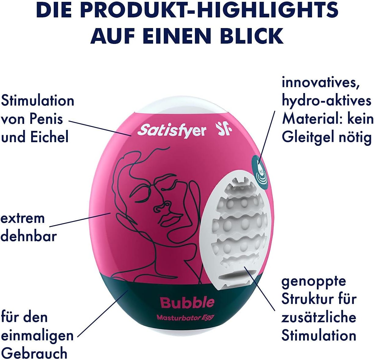 Satisfyer Masturbator Egg Sex Toy for Men Flexible Shaped Structure for Ultimate Pleasure Realistic Feel Hydroactive TPE No Lubricant Required Pocket Pussy Bubble Pack of 3 – Bild 2