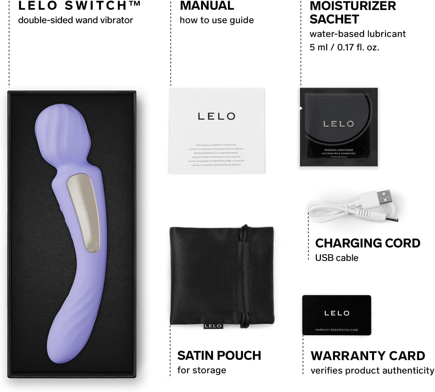 LELO Switch Massage Wand Sex Toy for Women with Bluetooth App and 12 Pleasure Settings, Dildo Vibrator, Vibrator Sets for Women Clitoris Sex Toy Woman, Sex Toy, Double Vibrator (Lilac) – Bild 5
