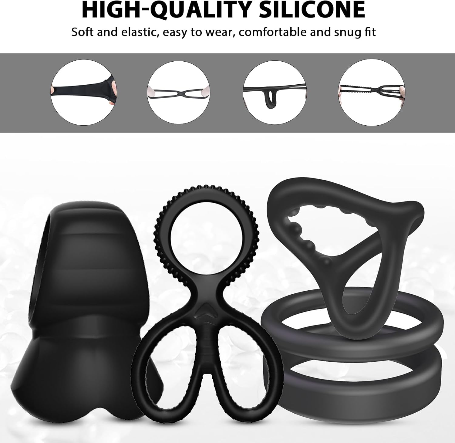 2023 Ring, Stretchable Silicone Cock Ring, Testicle Rings, Set of 4, Liquid Silicone Ring, Case, Cock Rings, Extreme Silicone Sleeve, Sex Toy for Couples, Extreme Sex, – Bild 2
