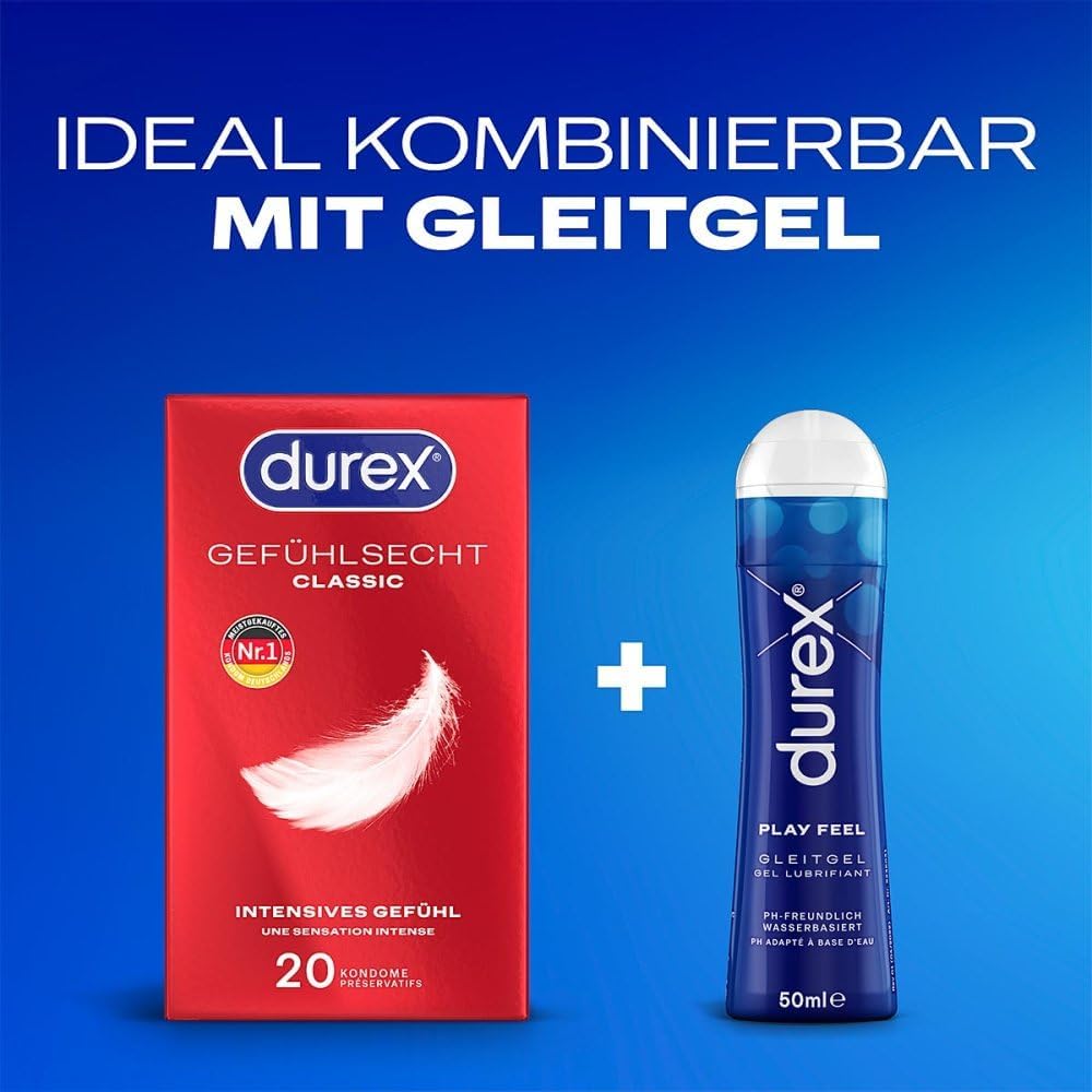 Durex Real Feel Classic Condoms - Thin Condoms with Anatomical Easy-On Shape & Moisturized with Silicone Lubricant - Pack of 20 (1 x 20 Pieces) – Bild 3