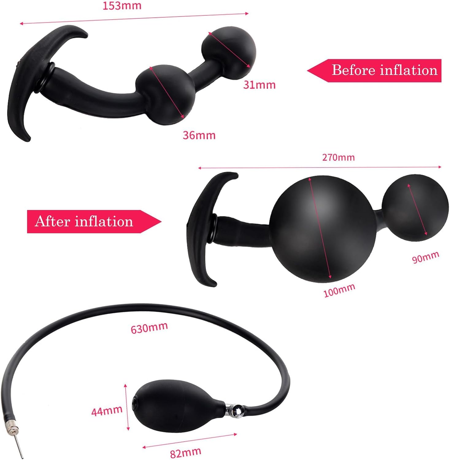 6-Piece Plug Set, Inflatable Plug with Pump and 2 Balls, Butt Plug Dildo, Dildo XXL, Giant Dildo Butt Plug, Spreader, Beads Chain Toys, Toy Masturbator – Bild 7