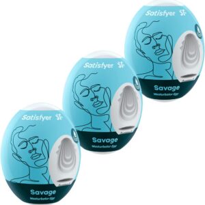 Satisfyer Masturbator Egg, Rifled Structure, Hydro-Active TPE, No Lubricant Needed, Single Use, Style: 3 x Set Savage