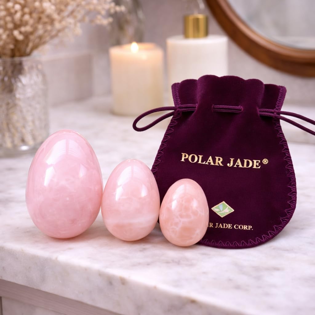 Rose Quartz Yoni eggs set of 3 Predrilled with Unwaxed String, Cleaning Brush, Certif Icates and Instructions, for Beam with Gain Better Bladder Control and Incontinence Improvement Polar Jade – Bild 5