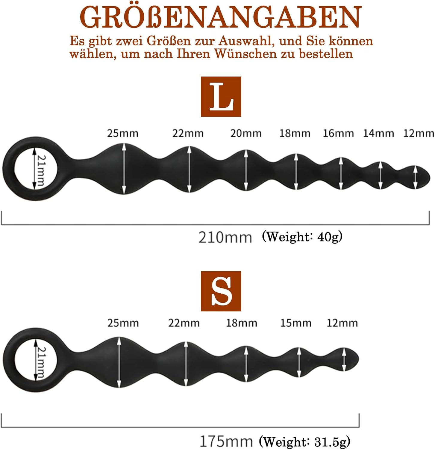 BDSMYOU Chain Plug with 5 Balls Beads + O-Ring, Plug for Men Women Beginners Plug Butt Plug Dildo Spreader Masturbator, Sex Toy Both (S) – Bild 6