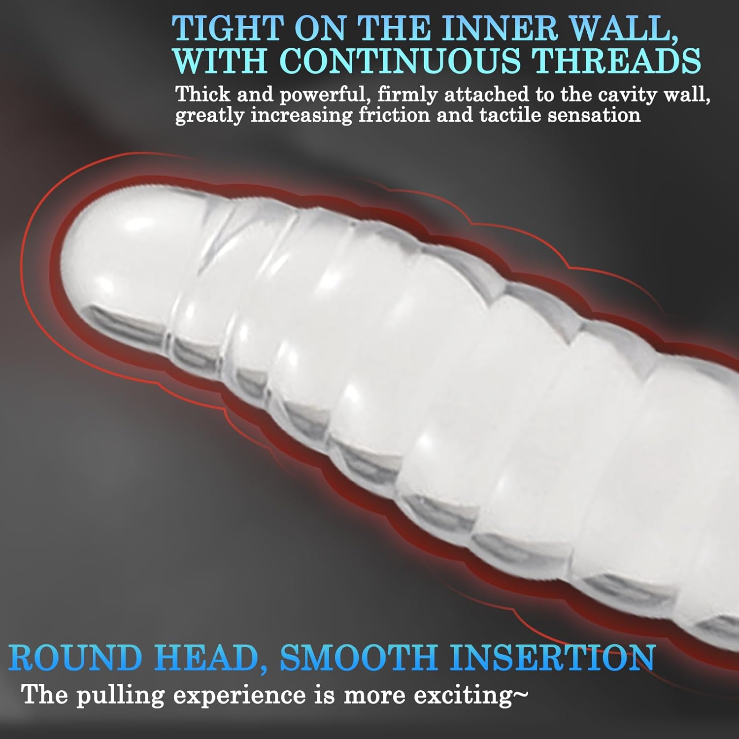 BDSMYOU Dilo Tail for Women Men, Caterpillar Plugs, Toys with Dildo Suction Cup, Plug Beginners, Plug Butt Giant Large Dilos Men (L, 216 mm), Transparent, 3 Sizes – Bild 2