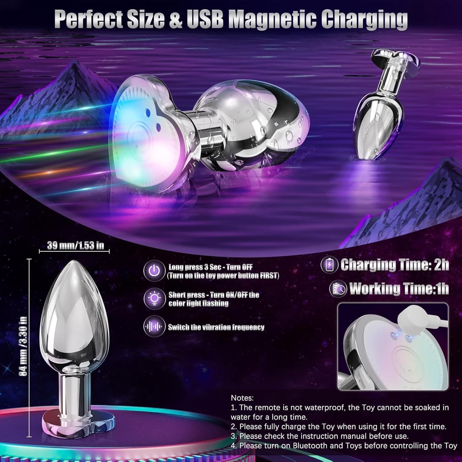 AMAZBEE Male Vibrators for Prostate Stimulation Stainless Steel Butt Plug with Remote Control Electric Plug Vibrator for Women (M) – Bild 3