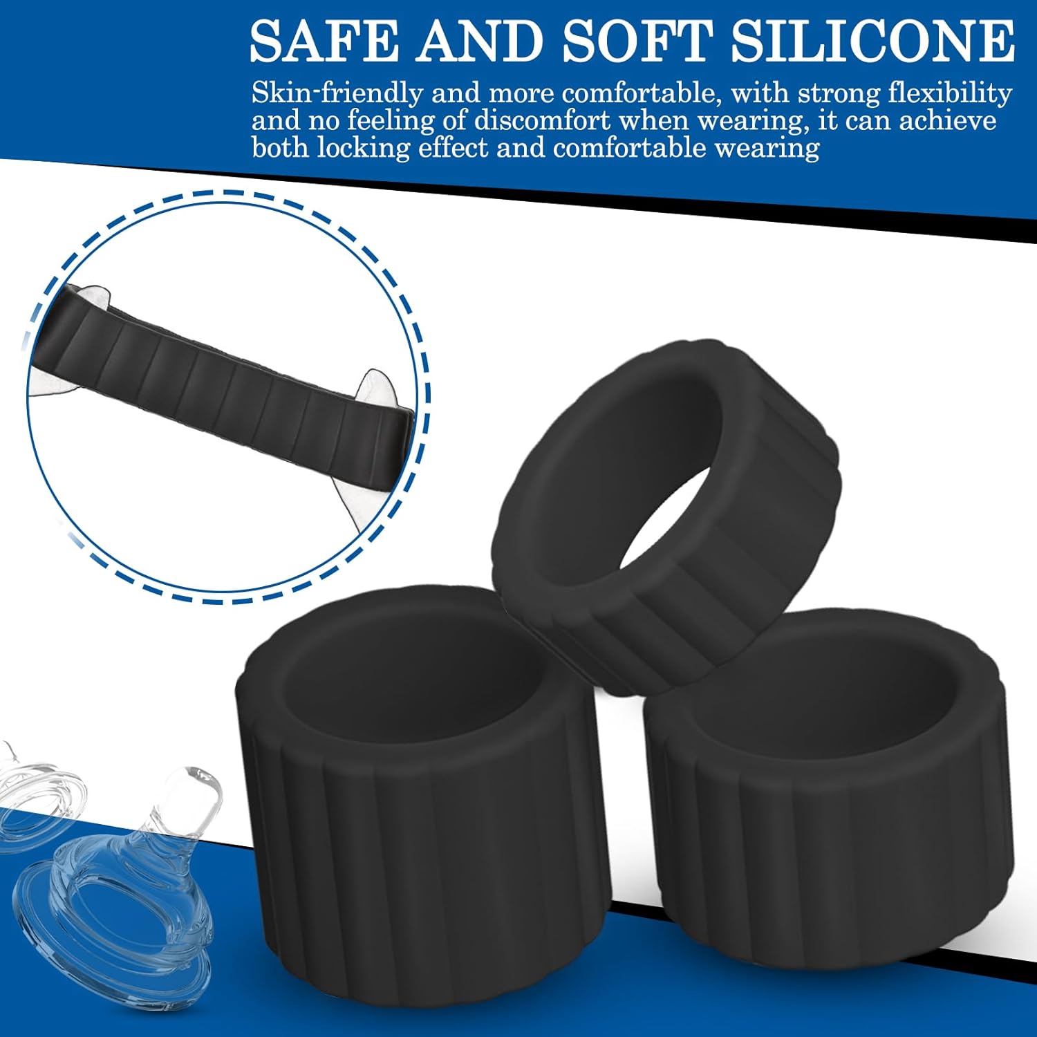 BDSMLOVE Rings, Testicle Rings, Set of 3, Multifunctional Ring, Cock Rings, Extremely Silicone, Glans Ring, Testicle Stretcher, Erotic Sex Toy, Sex Toy for Men (Black) – Bild 3
