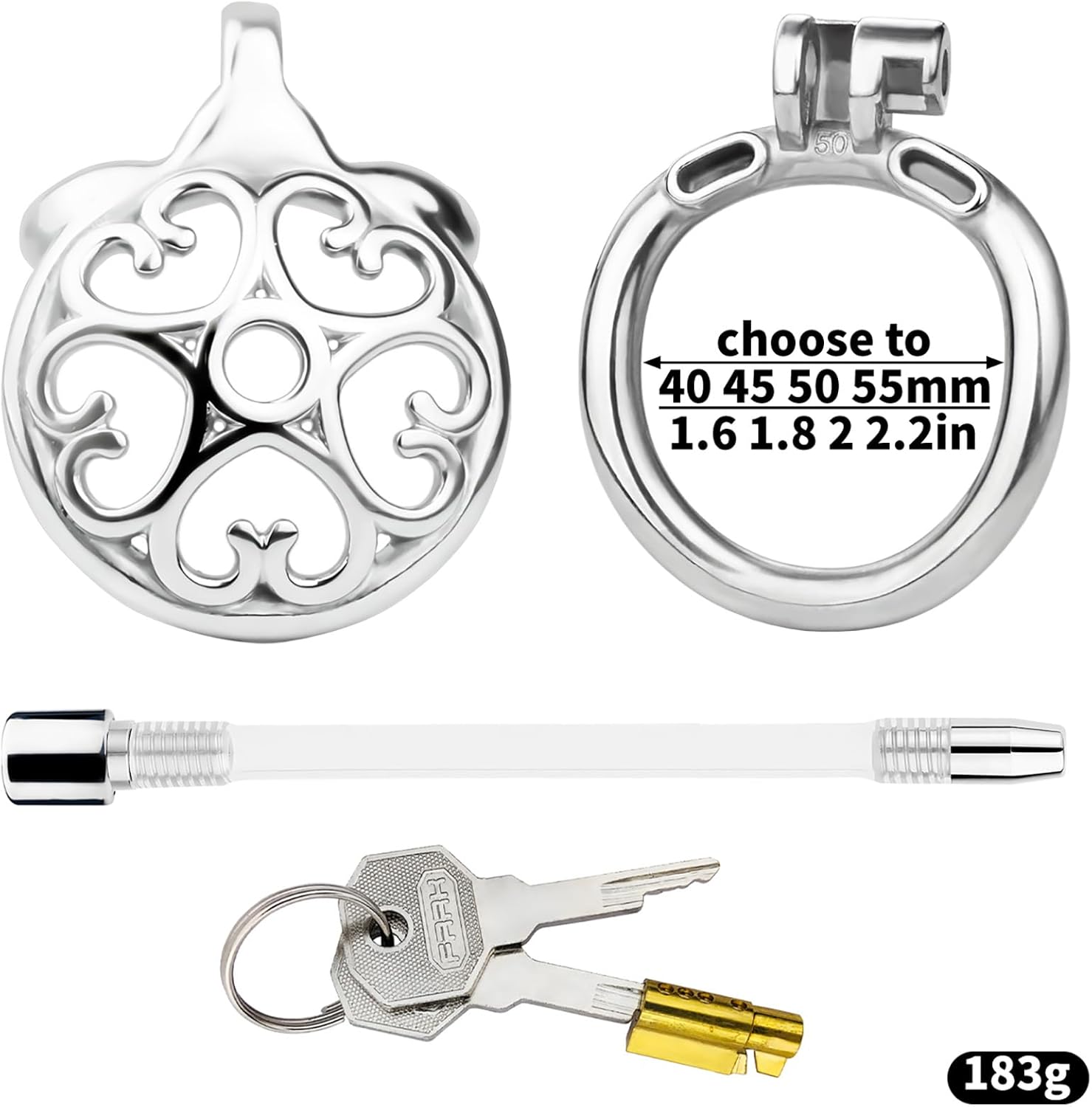 Love Pot Head Chastity Cage Men's Extreme with Urethral Dilator, Chastity Cage Men with Invisible Lock & 2 Keys Cage SM Bondage Sex Toy (Silicone Dilator, 55 mm) – Bild 5