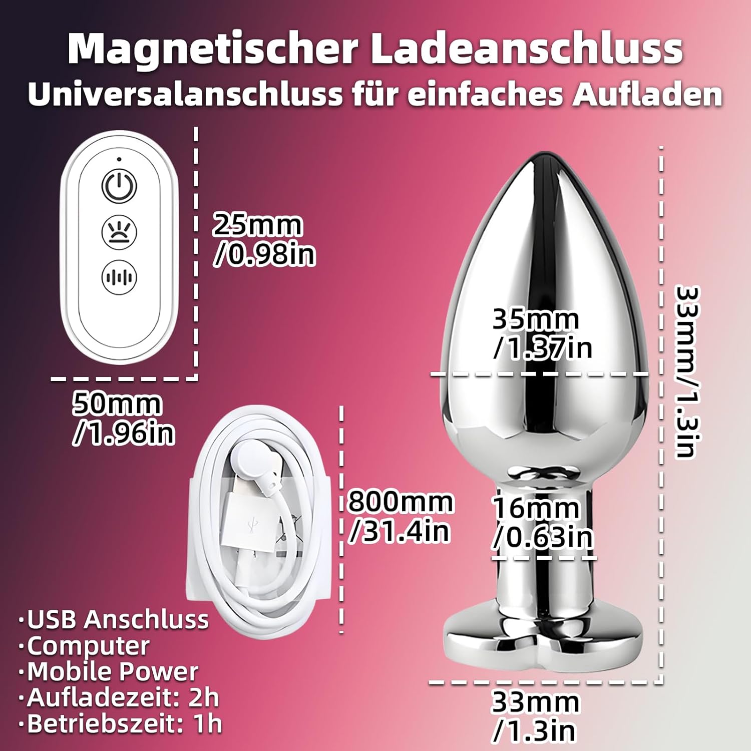 AMAZBEE Male Vibrators for Prostate Stimulation Stainless Steel Butt Plug with Remote Control Electric Plug Vibrator for Women (M) – Bild 4