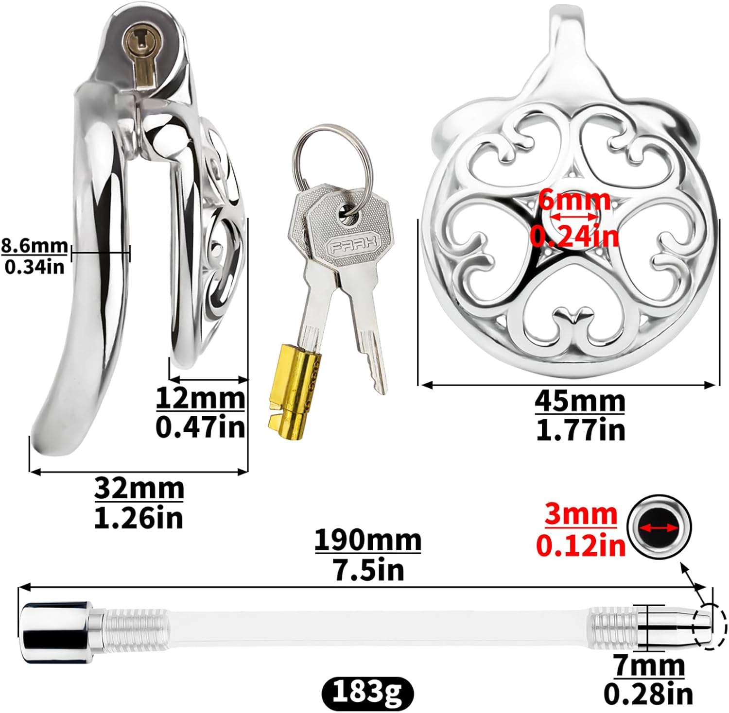 Love Pot Head Chastity Cage Men's Extreme with Urethral Dilator, Chastity Cage Men with Invisible Lock & 2 Keys Cage SM Bondage Sex Toy (Silicone Dilator, 55 mm) – Bild 6