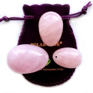 Rose Quartz Yoni eggs set of 3 Predrilled with Unwaxed String, Cleaning Brush, Certif Icates and Instructions, for Beam with Gain Better Bladder Control and Incontinence Improvement Polar Jade