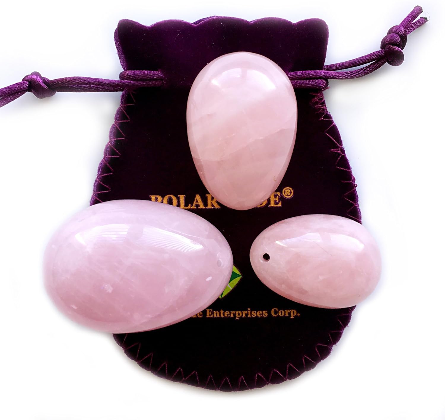 Rose Quartz Yoni eggs set of 3 Predrilled with Unwaxed String, Cleaning Brush, Certif Icates and Instructions, for Beam with Gain Better Bladder Control and Incontinence Improvement Polar Jade