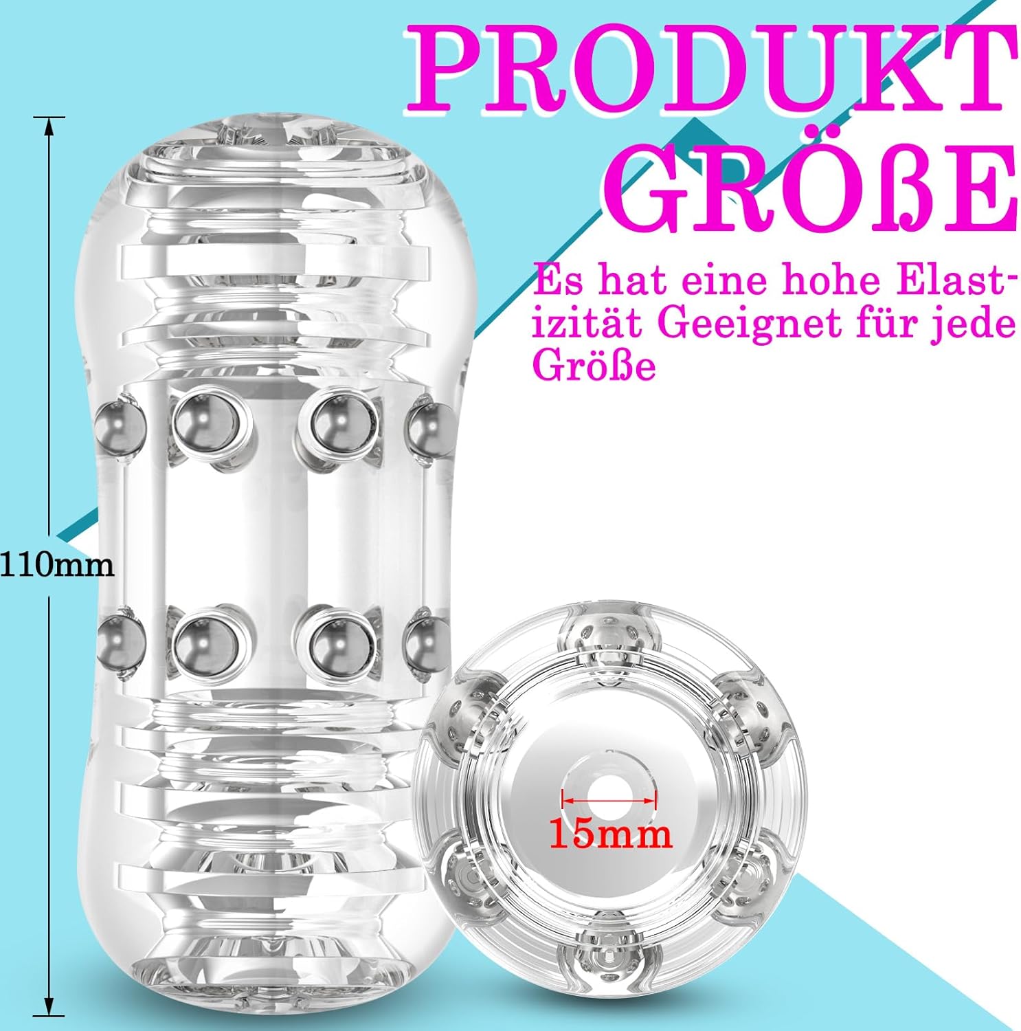BDSMAGE Masturbator with 12 Steel Balls, Masturbating Extremely Tight for Men, Pocket Pussy, Glans Stimulator, Man, Trainer, Pocket Pussy, Erotic Sex Toy for Men, Solo (Transparent) – Bild 3