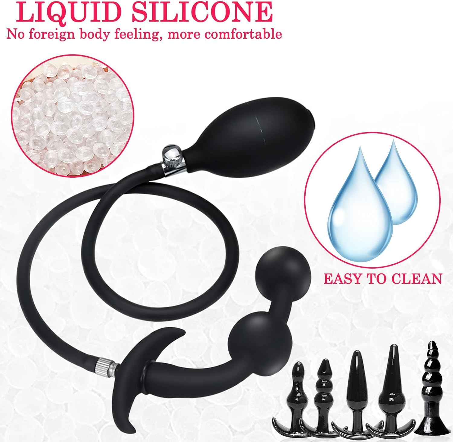 6-Piece Plug Set, Inflatable Plug with Pump and 2 Balls, Butt Plug Dildo, Dildo XXL, Giant Dildo Butt Plug, Spreader, Beads Chain Toys, Toy Masturbator – Bild 5