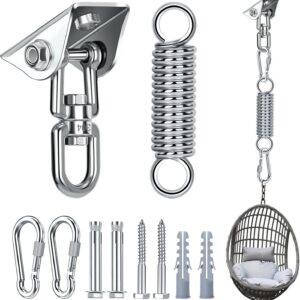 Ceiling Hook Heavy Duty Hanging Chair Swing Spring 450 kg Capacity 360° Rotating Stainless Steel Ceiling Mount Swing Hook Suspension Hook for Punch Bag, Hammock, Trapeze, Yoga with 2 Carabiners