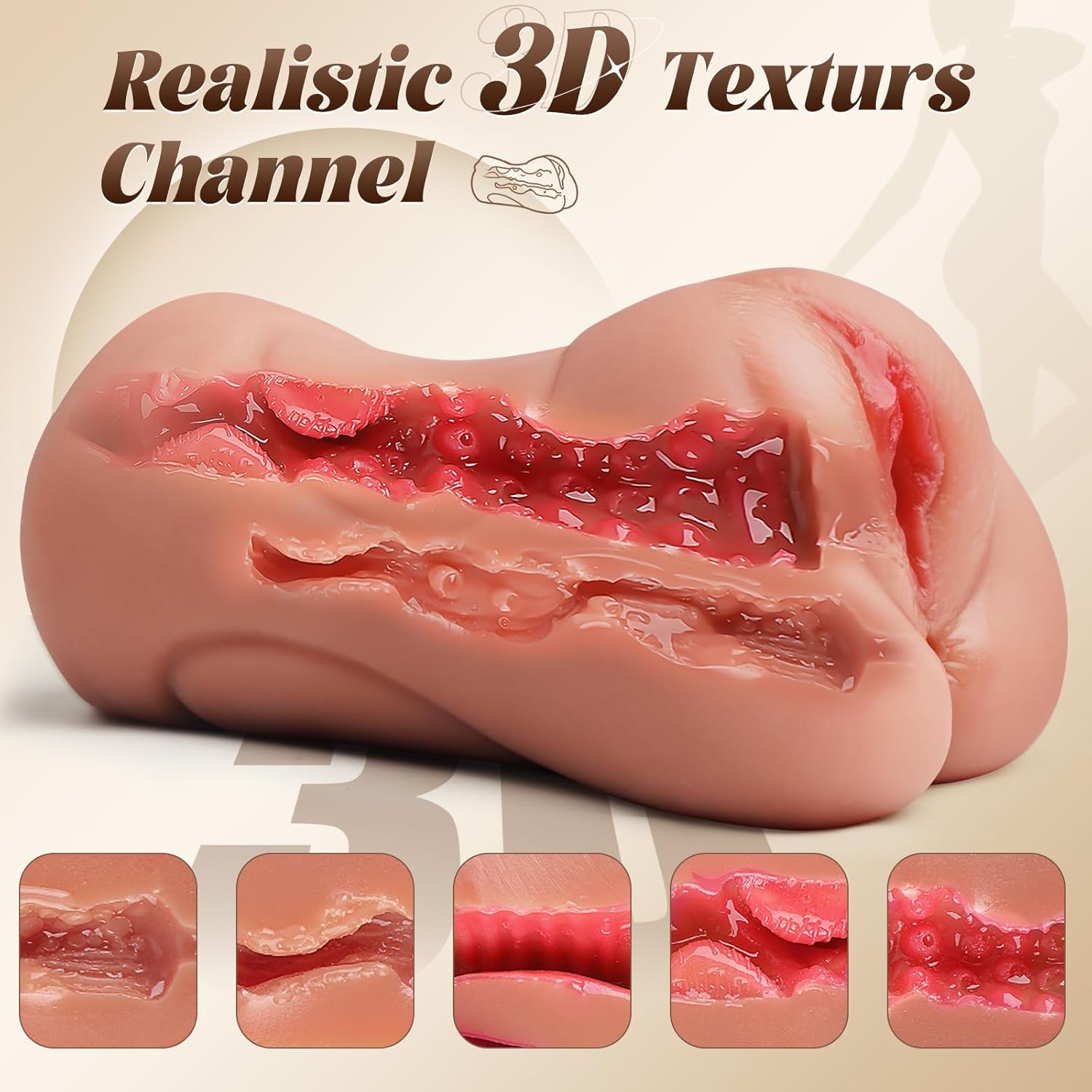 amiufans Masturbator Sex Toy for Men Solo, Pocket Pussy Realistic Large with Double Channel 3D Vagina Clitoris Erotic Sex Toy for Men Masturbating for Men – Bild 3