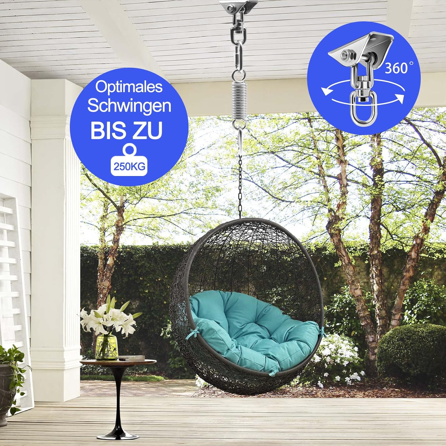 Ceiling Hook Hanging Chair Swing Spring 360° Rotatable Heavy Duty Stainless Steel Ceiling Mount up to 450 kg Swing Hook Suspension Hook Punch Bag Holder with 2 Carabiner Hooks for Hammock Punch Bag Yoga Towel – Bild 2