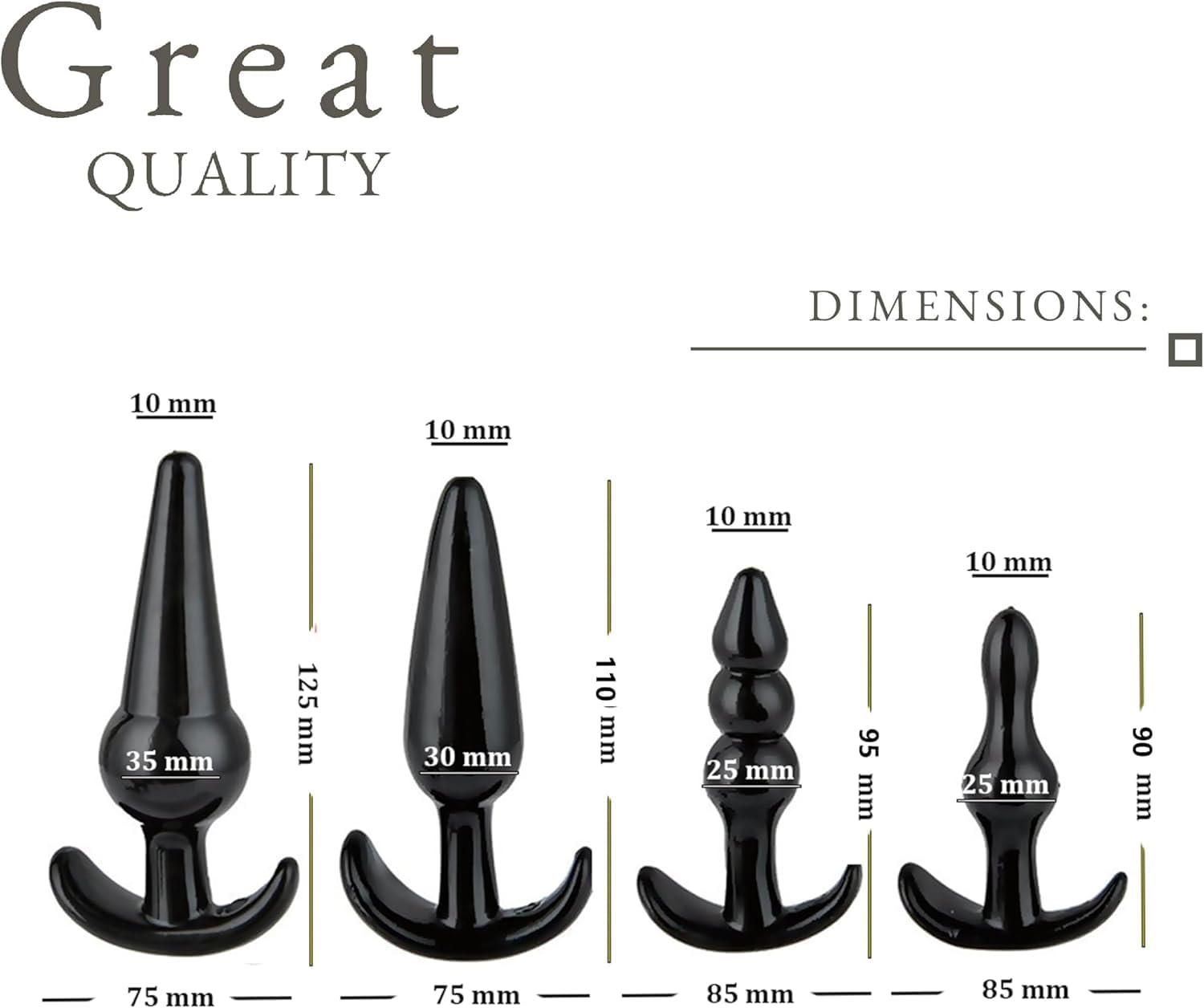 FOPS A49 Plug Set for Women, 4 Pieces (9 cm, 9.5 cm, 11 cm, 12.5 cm) in Black Colour, Sex Toy for Couples, Butt Plug, Beginners, Set, Chain for Women, Chain Toy Plug – Bild 2