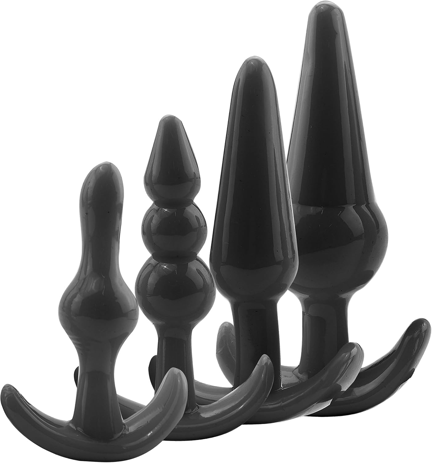 FOPS A49 Plug Set for Women, 4 Pieces (9 cm, 9.5 cm, 11 cm, 12.5 cm) in Black Colour, Sex Toy for Couples, Butt Plug, Beginners, Set, Chain for Women, Chain Toy Plug