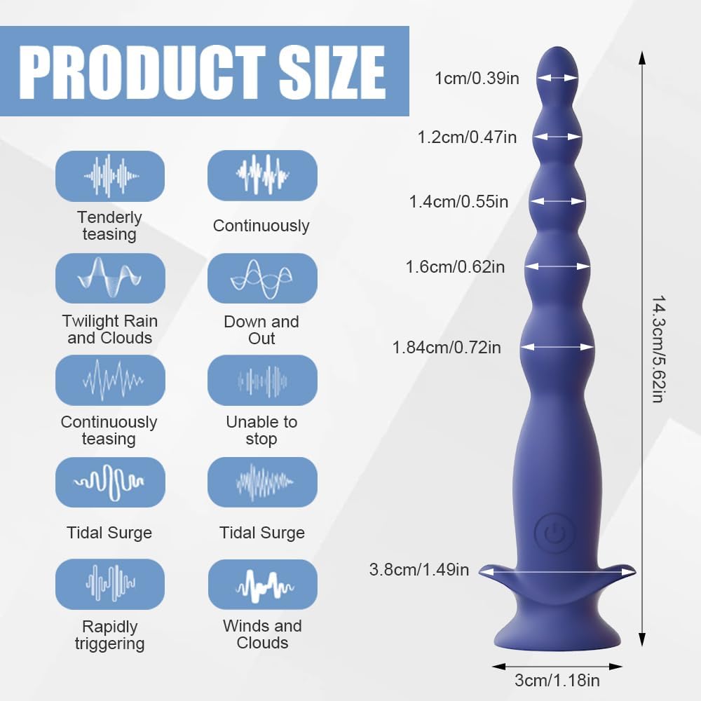 Analkugeln Analvibrator, 14.3 CM Analkette mit 5 Anal Beads & 10 Vibrationsmodi, Prostata Stimulation Männer, Analperlen Anal Dildo, Analvibratoren für Mann Frau Paare, Dunkelblau – Bild 2