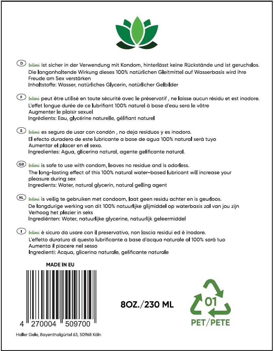 Intimi Natural Lubricant, 230 ml, Water Based Lubricant for Him and Her, 100% Vegan – Bild 2