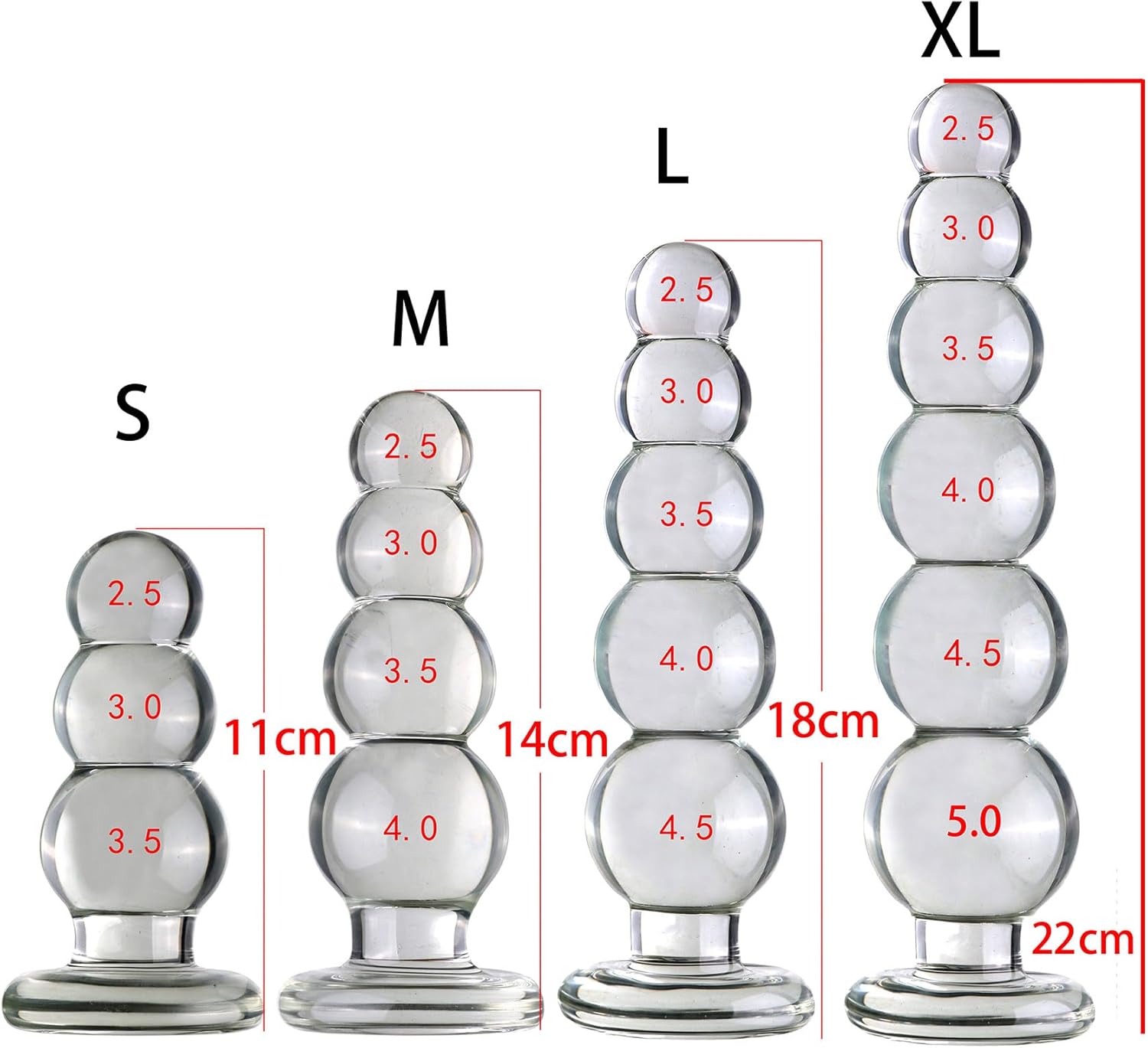 Glass Dildo, Chain Beads with 3/4/5/6 Balls, Smooth Glass Beads, Man, Butt Plug, Transparent Glass Dildo, Gay, SM Sex Toy for Men, Women, Masturbation, Clear, L – Bild 7
