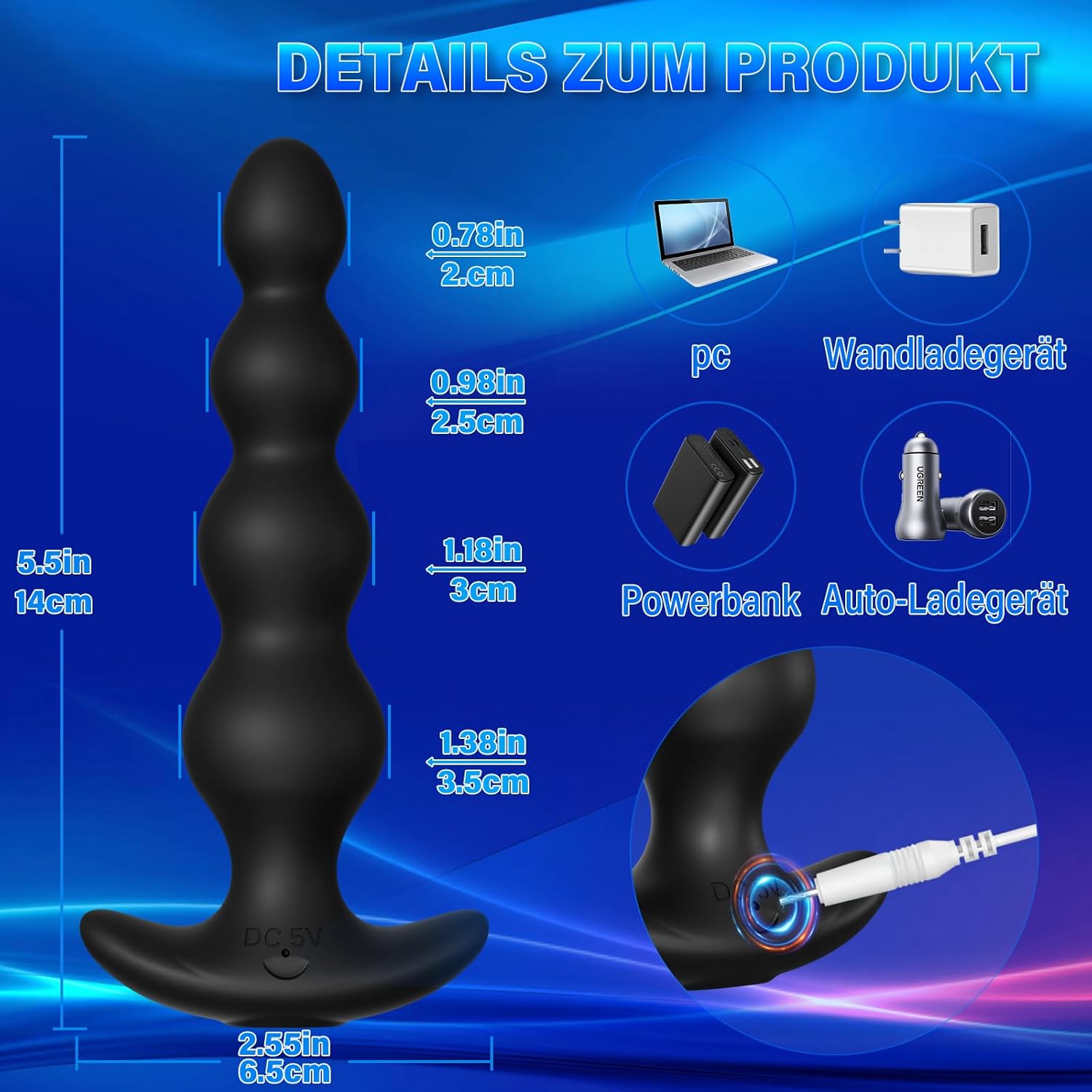Vibrators Sex Toy Vibrator Butt Plug 14 cm Plug with 9 Vibration Modes, Rechargeable Silicone Prostate Vibrator & G-Spot Vibrator, Adult Sex Toys for Men Women Couples Pleasure – Bild 6
