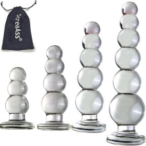 Glass Dildo, Chain Beads with 3/4/5/6 Balls, Smooth Glass Beads, Man, Butt Plug, Transparent Glass Dildo, Gay, SM Sex Toy for Men, Women, Masturbation, Clear, L