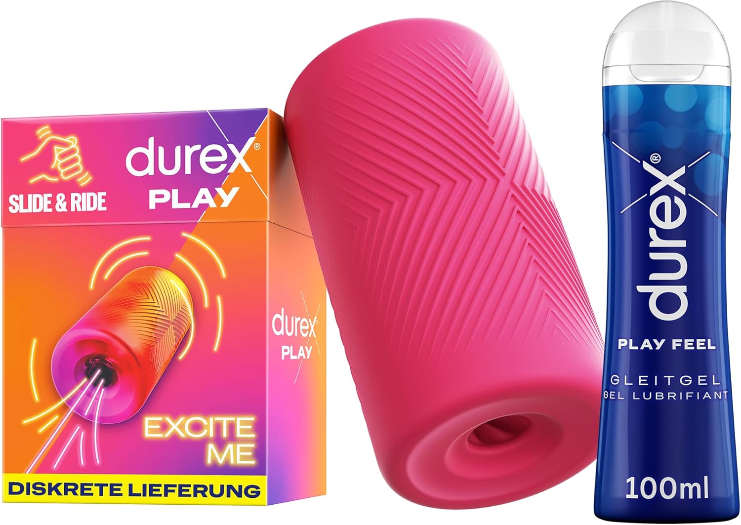 Bundle of Durex Play Feel Lubricant - Water Based, Gentle, pH Friendly + Durex Slide & Ride Masturbation Case - Soft & Studded Masturbation Sleeve - Sex Toy for Men & Couples