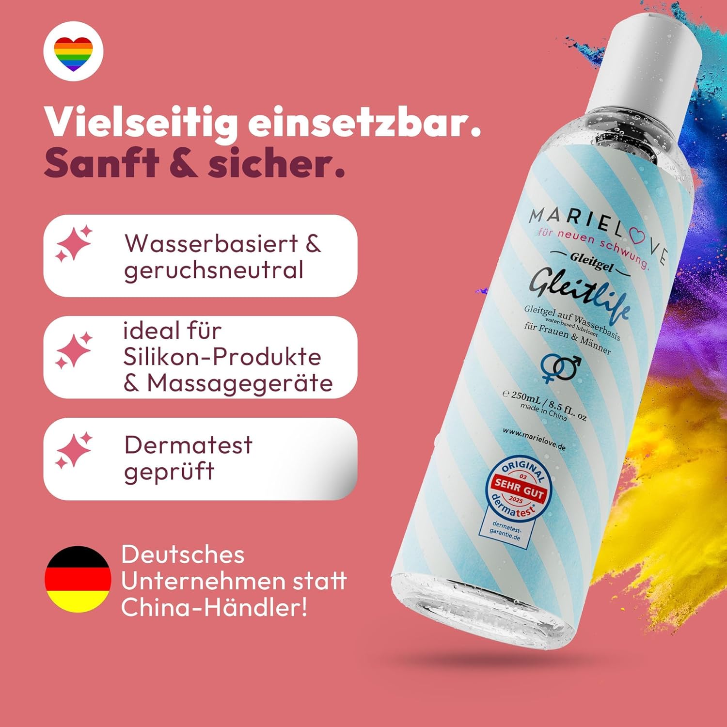 Water-Based Lubricant 250 ml - Odourless & Tasteless - Ideal for Silicone Products & Massagers - Dermatologically Tested - Long-Lasting Lubricant for Men and Women - Pack of 3 – Bild 2