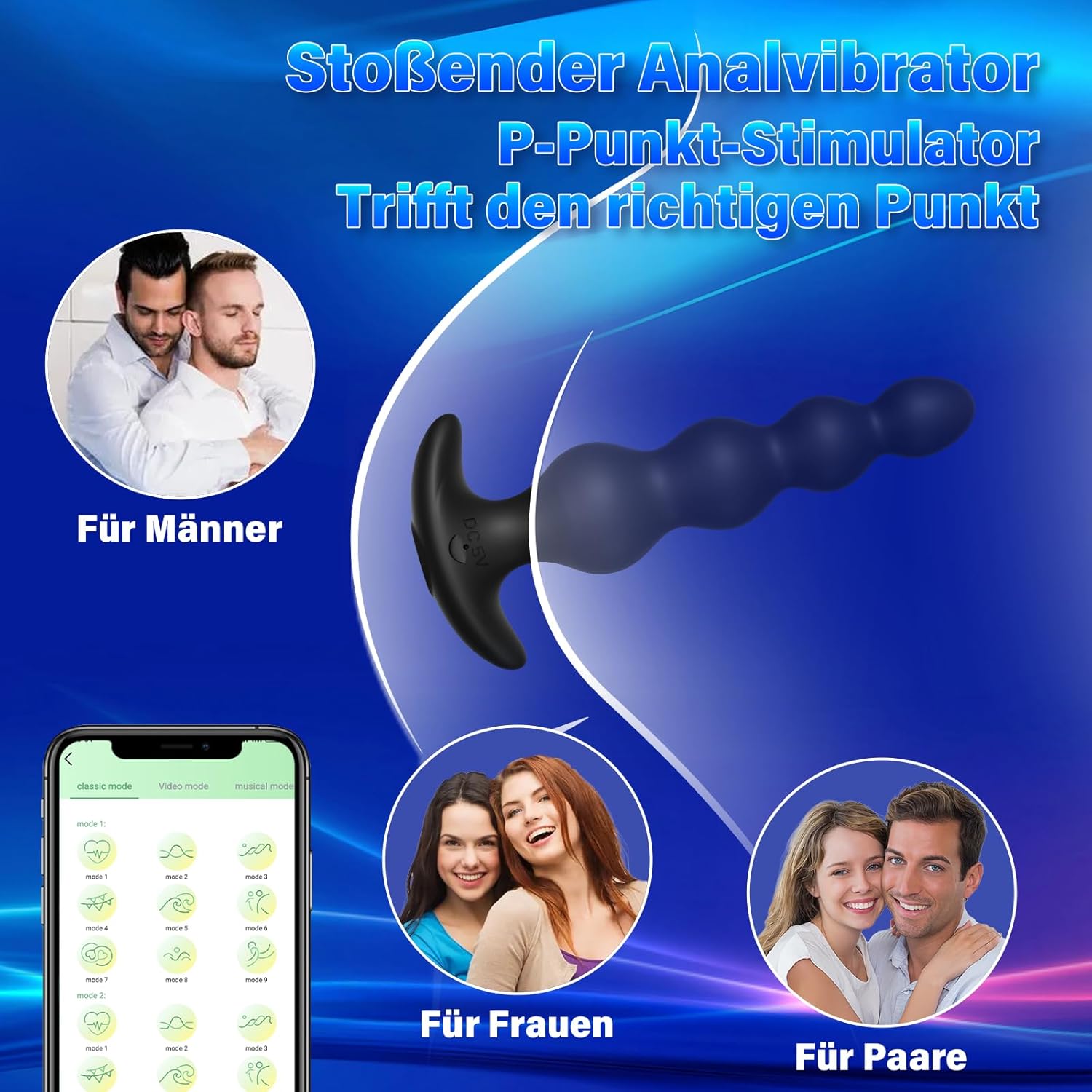 Vibrators Sex Toy Vibrator Butt Plug 14 cm Plug with 9 Vibration Modes, Rechargeable Silicone Prostate Vibrator & G-Spot Vibrator, Adult Sex Toys for Men Women Couples Pleasure – Bild 4