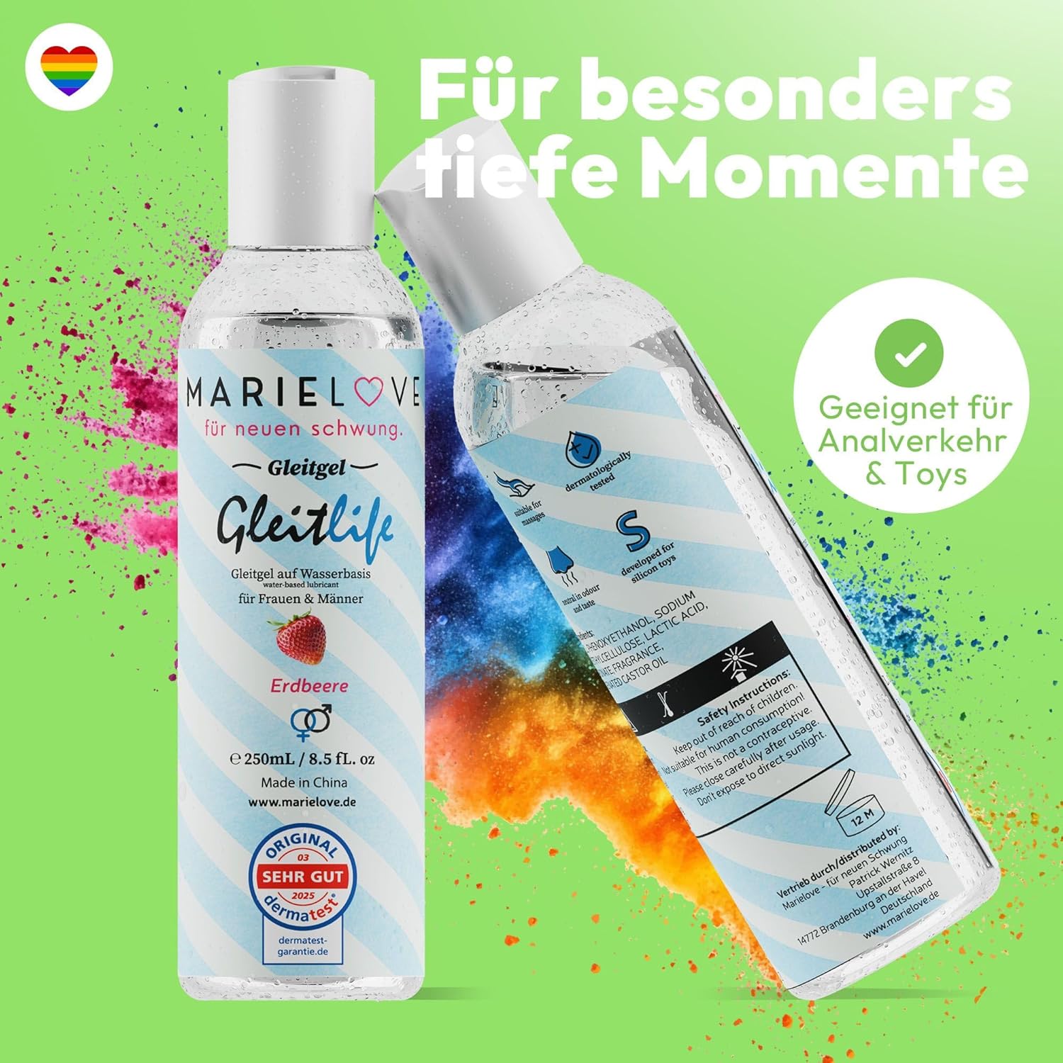 MARIELOVE Strawberry Water Based Lubricant 250ml - Flavoured, Vegan, pH Neutral Formulated, Compatible with Condoms & Silicone Toys, Easy Wipe Clean, Pack of 2 – Bild 5