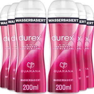 Durex 2-in-1 Guarana Massage and Lubricant – With Massage Applicator, Condom Safe, Does Not Stick & Leaves No Stains, Smooth Water-Based Texture – 200 ml (Pack of 6)