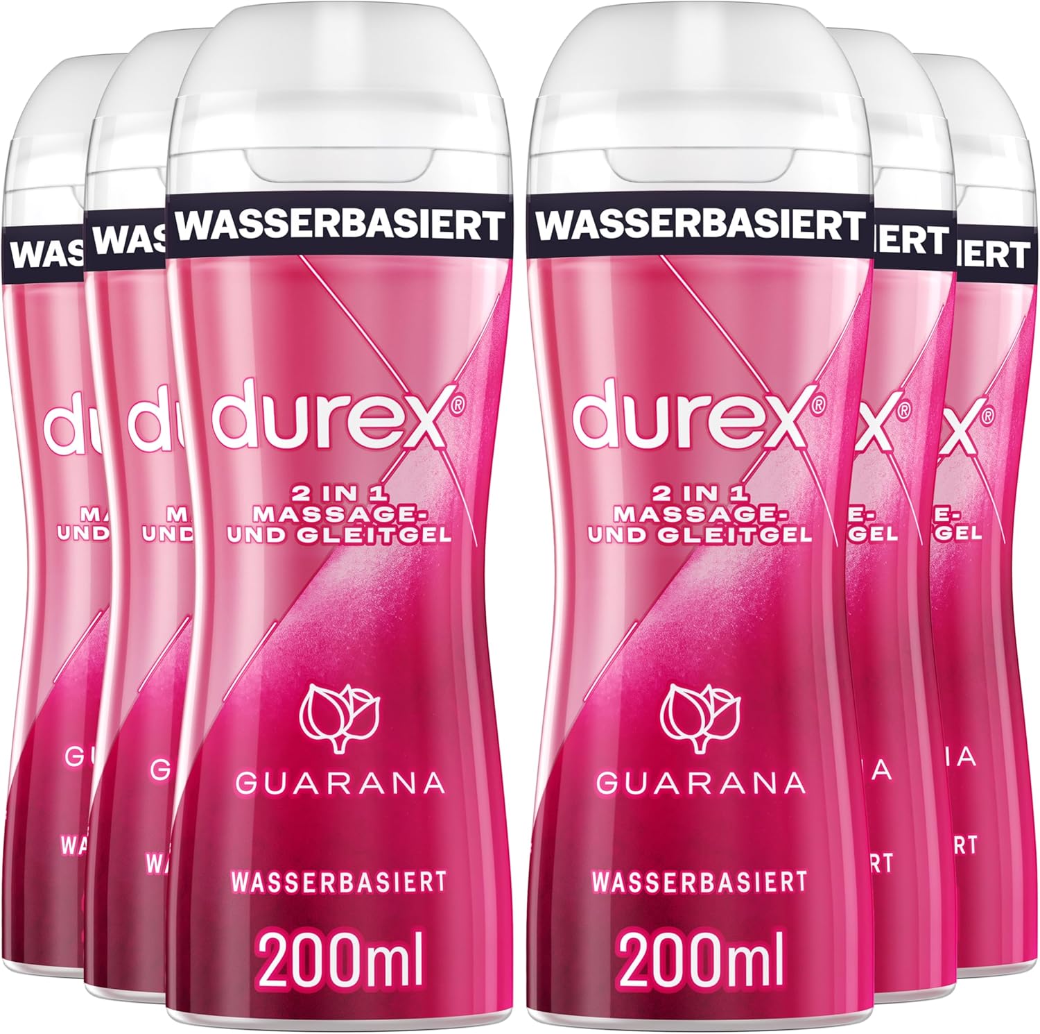 Durex 2-in-1 Guarana Massage and Lubricant - With Massage Applicator, Condom Safe, Does Not Stick & Leaves No Stains, Smooth Water-Based Texture - 200 ml (Pack of 6)