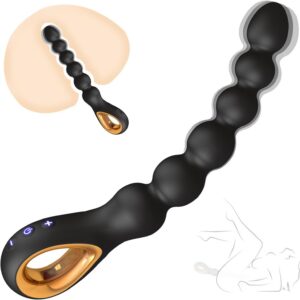 Balls Vibrator with 6 Beads, 25 cm Silicone, Prostate Stimulation Men, 10 Vibration Modes, Progressive Size, Plugs Suitable for Beginners and Couples