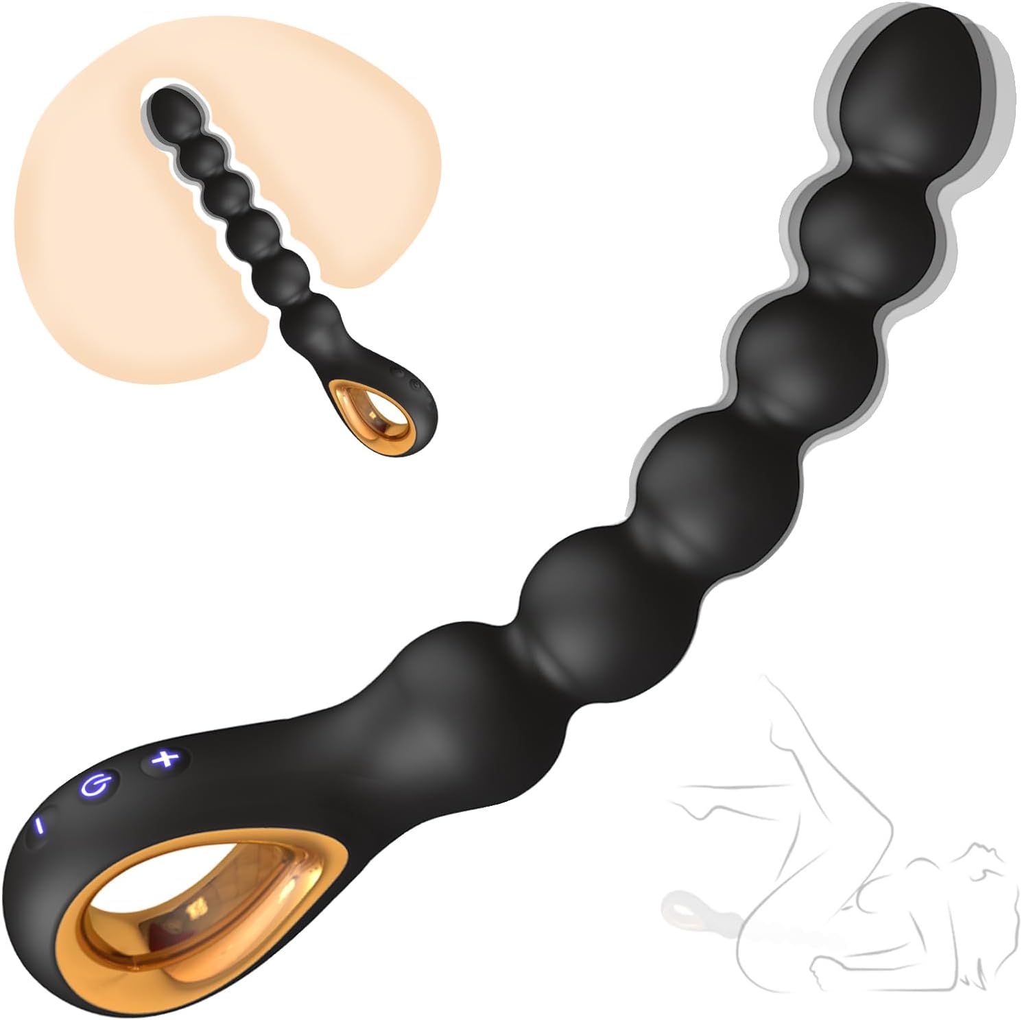 Balls Vibrator with 6 Beads, 25 cm Silicone, Prostate Stimulation Men, 10 Vibration Modes, Progressive Size, Plugs Suitable for Beginners and Couples
