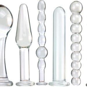 Glass Plug Balls G-Spot Stimulator 7 Sizes Dildo Massage Masturbation Butt Plug SM Sex Toy for Men, Couples (6 Set)