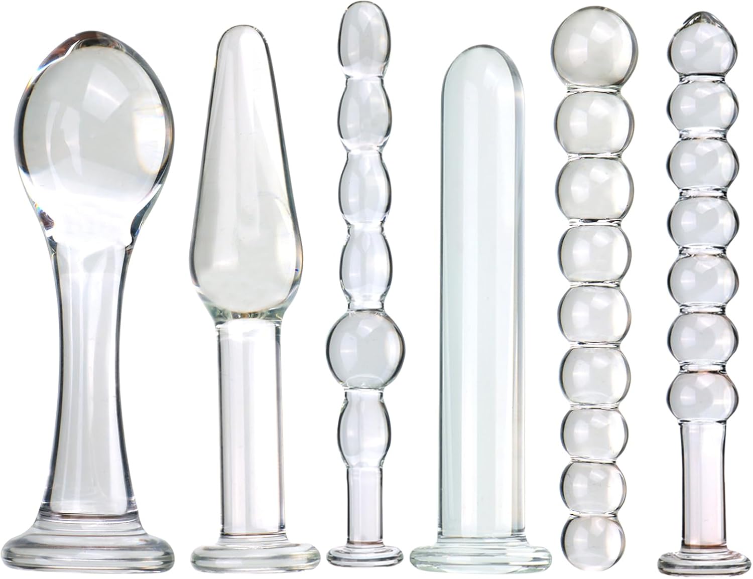 Glass Plug Balls G-Spot Stimulator 7 Sizes Dildo Massage Masturbation Butt Plug SM Sex Toy for Men, Couples (6 Set)