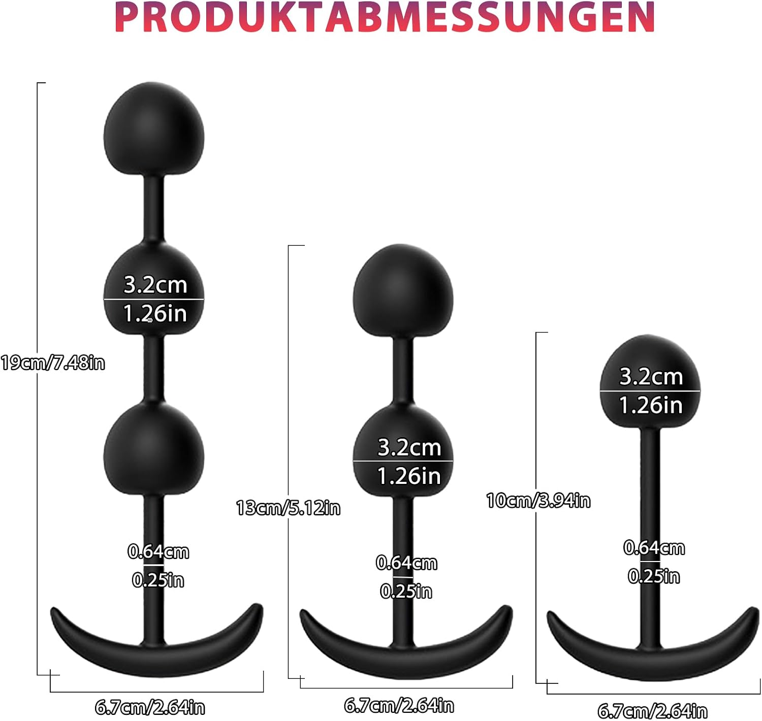 BDSMYEE 3-Piece Silicone Balls Set, Beads Plugs with Built-in Steel Ball, Stretcher Chain G-Spot Stimulator Toys for Couples Extreme Sex – Bild 2