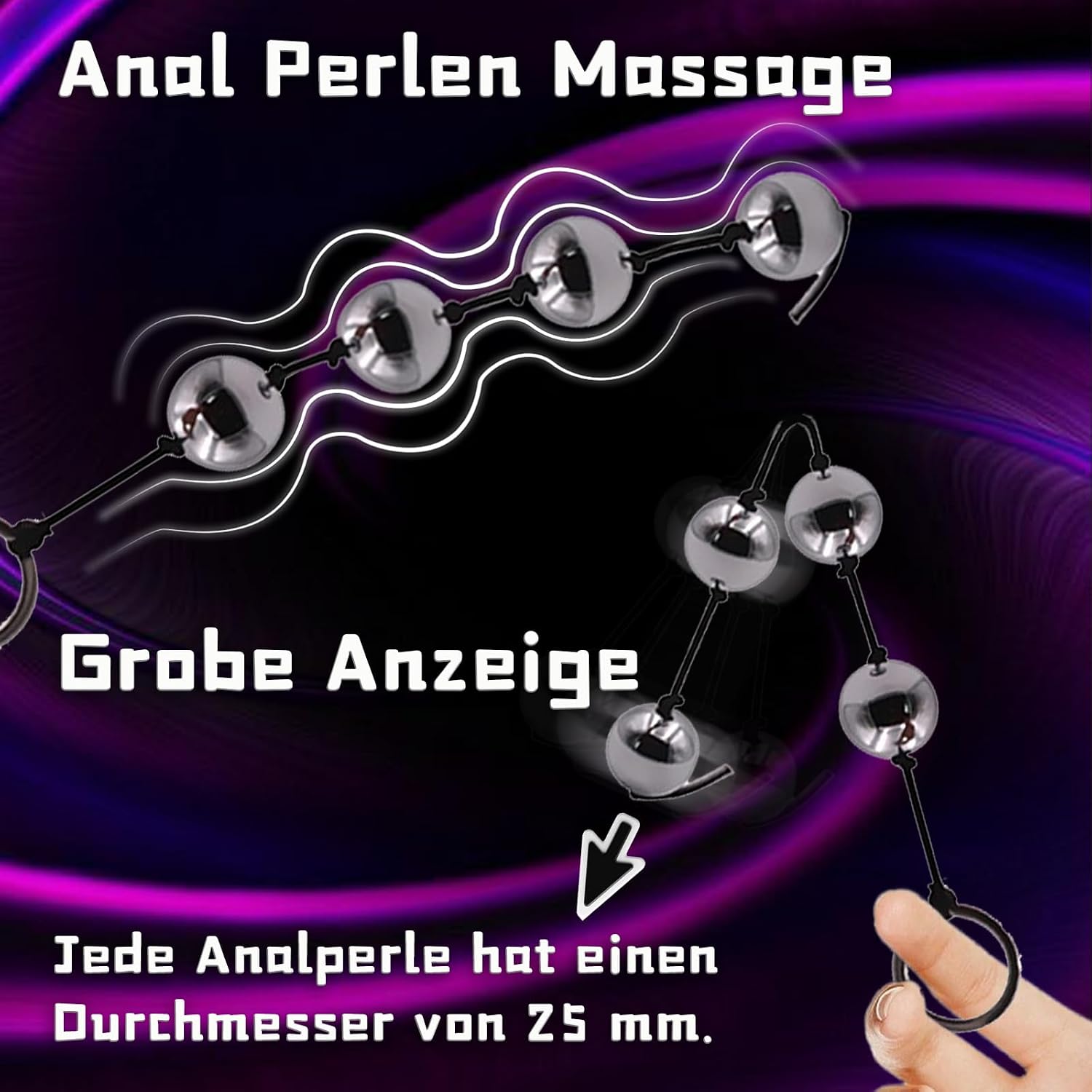 Metal Balls Love Balls Chain 30 mm Metal for Beginners Fetish | Metal balls with 4 sex balls and silicone rope. Ideal for training & stimulation. For men and women. – Bild 2