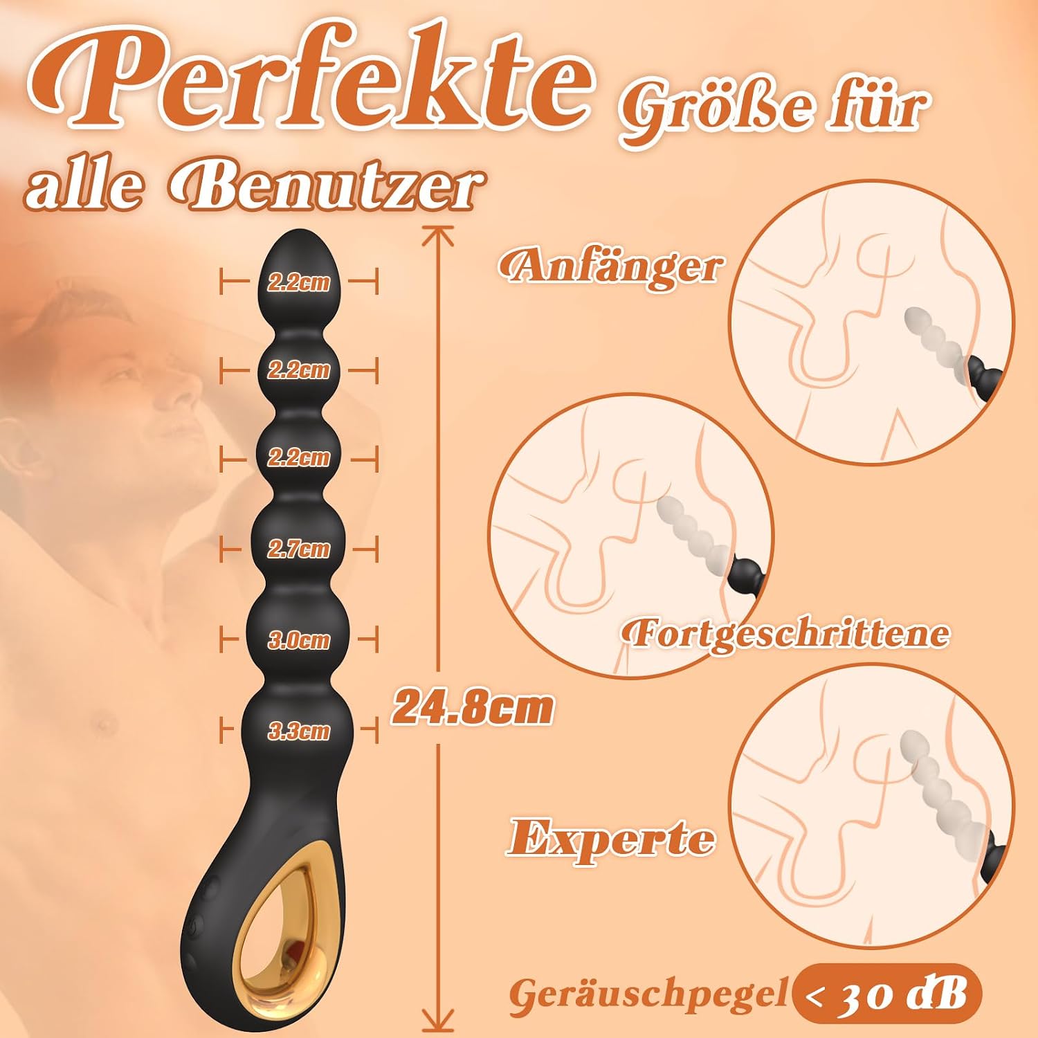Balls Vibrator with 6 Beads, 25 cm Silicone, Prostate Stimulation Men, 10 Vibration Modes, Progressive Size, Plugs Suitable for Beginners and Couples – Bild 4