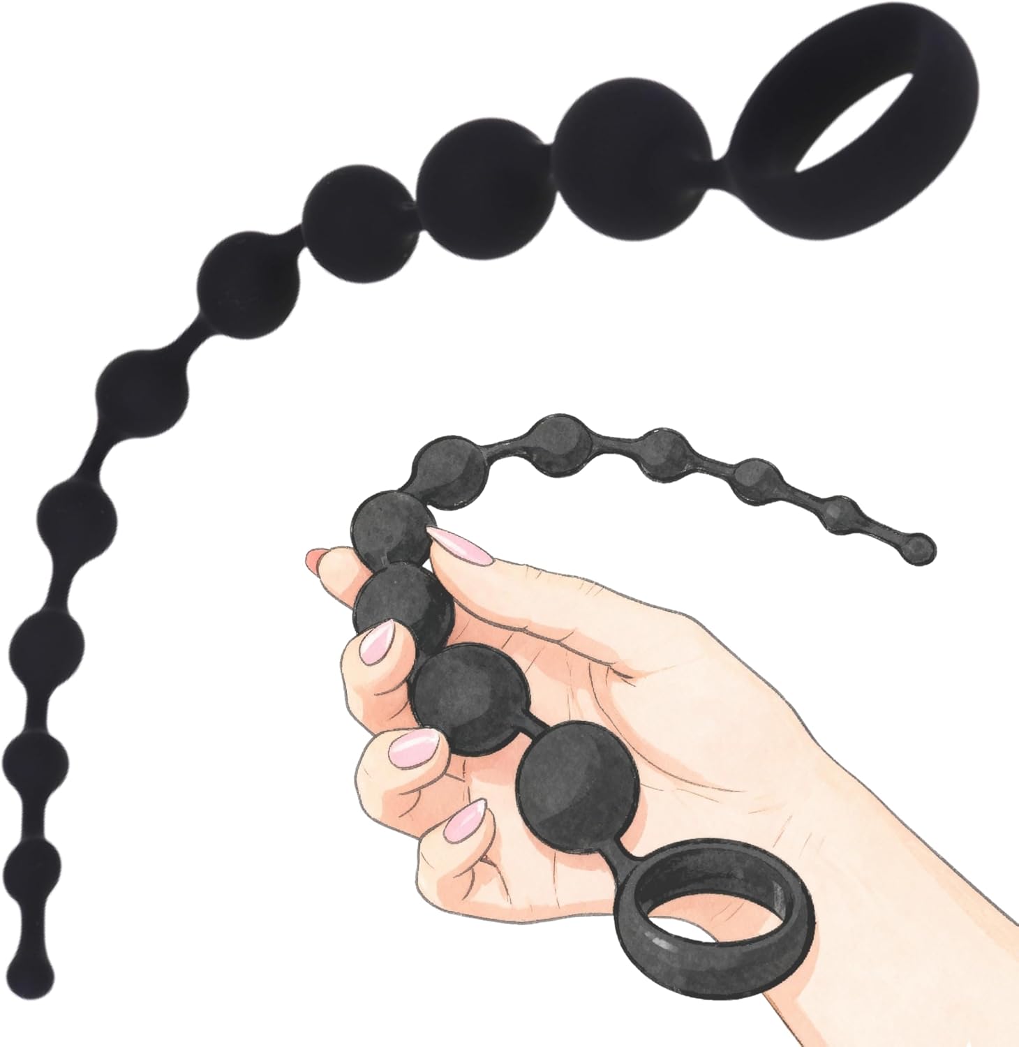 Fops A101 Necklace with 10 Beads (35 cm) - Diameter up to 2.8 cm - High-Quality Silicone - Flexible and Waterproof - Ergonomic Handle - Beads for Men and Women – Bild 5
